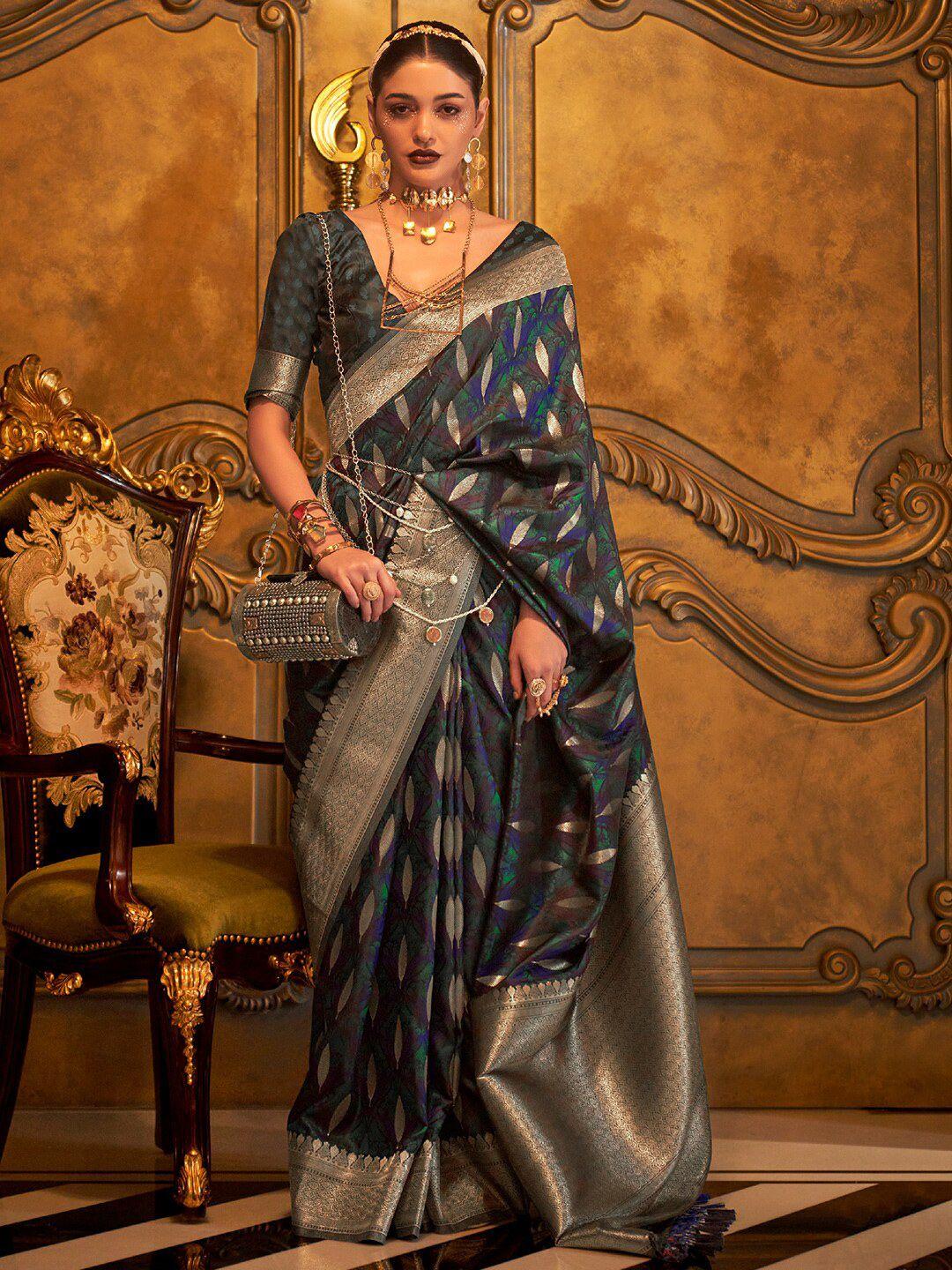 karagiri ethnic motifs satin zari saree with tassel