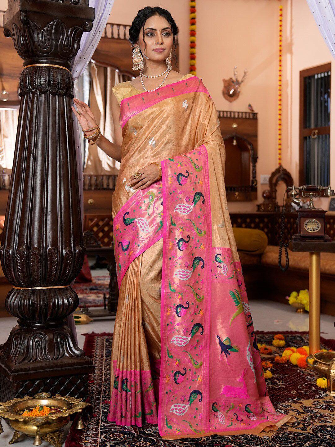 karagiri ethnic motifs woven design tissue paithani saree