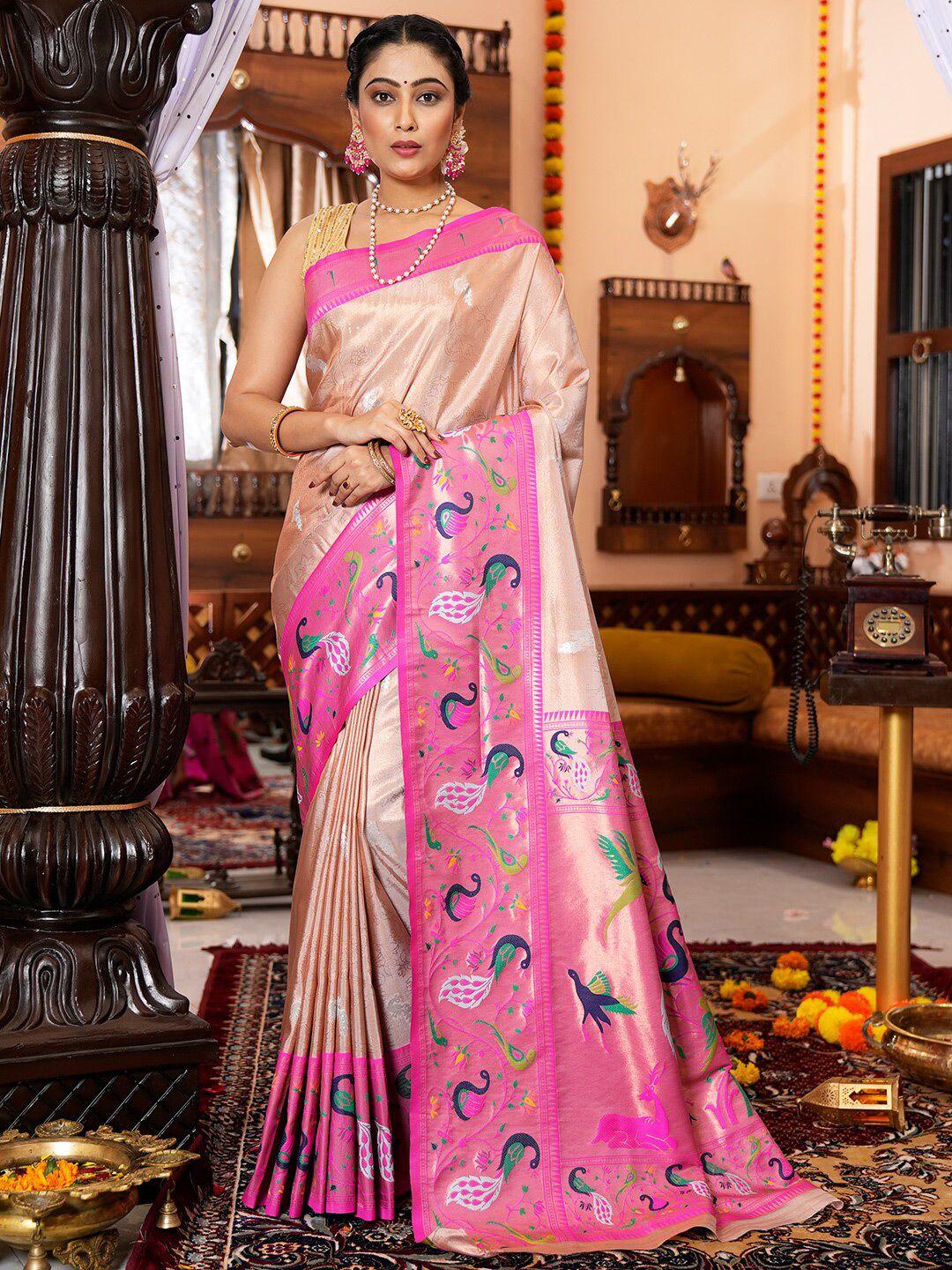 karagiri ethnic motifs woven design tissue paithani saree