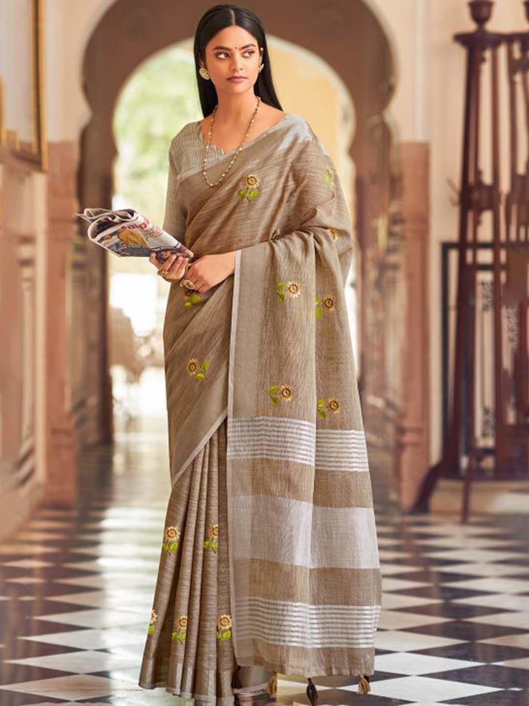 karagiri floral embroidered saree