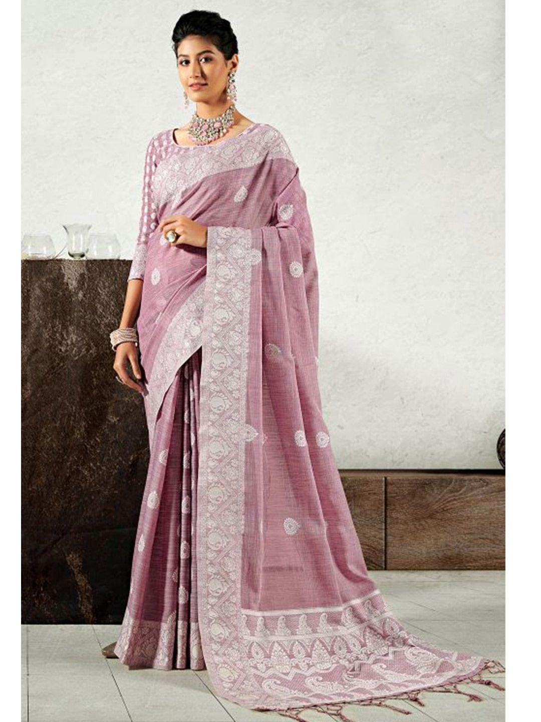 karagiri floral linen blend saree