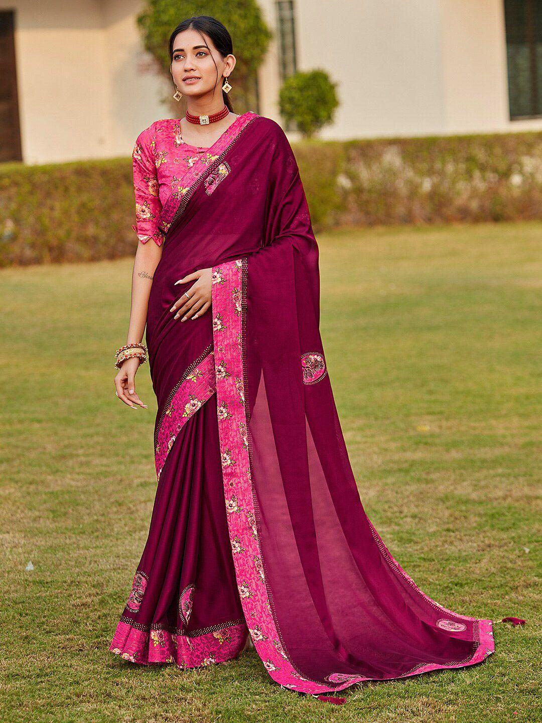 karagiri floral printed beads and stones embellished poly georgette saree