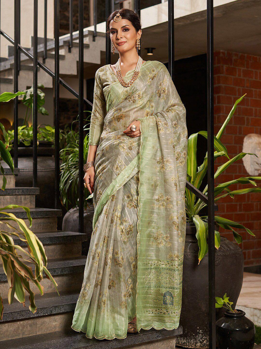 karagiri floral printed embroidered organza saree