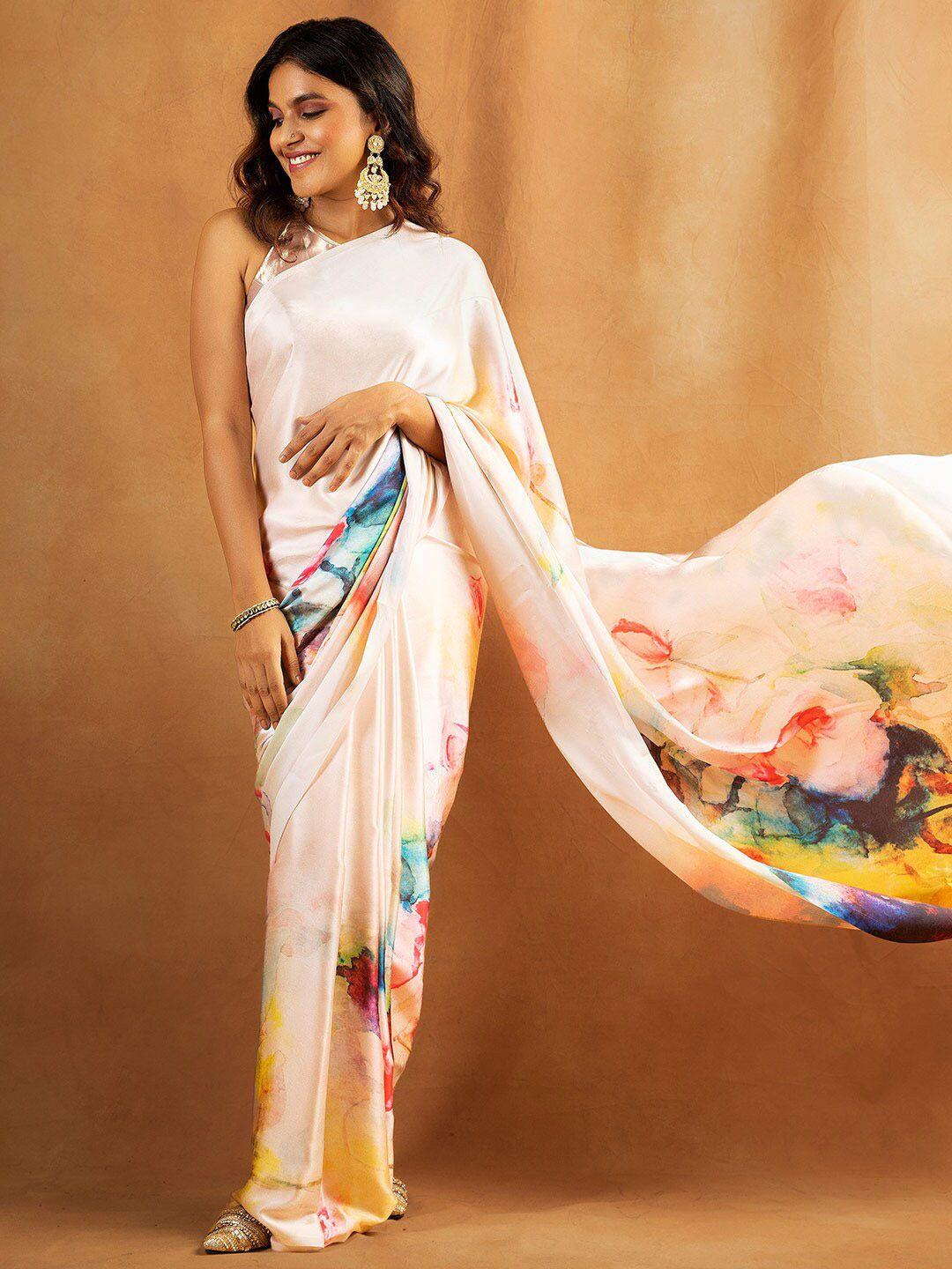 karagiri floral printed satin saree