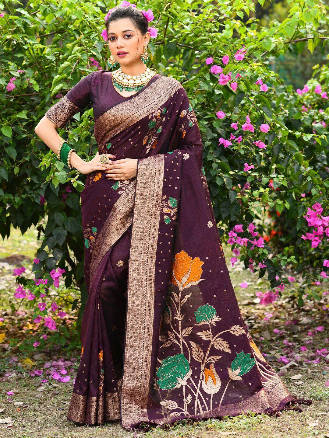 karagiri floral printed zari banarasi saree