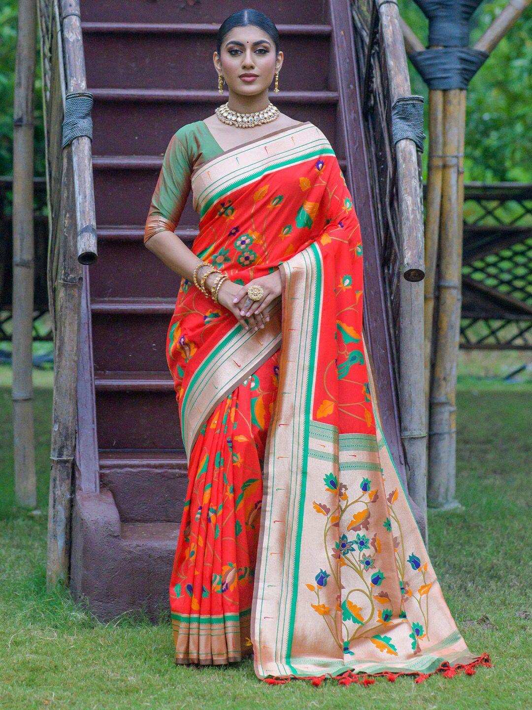 karagiri floral printed zari banarasi saree