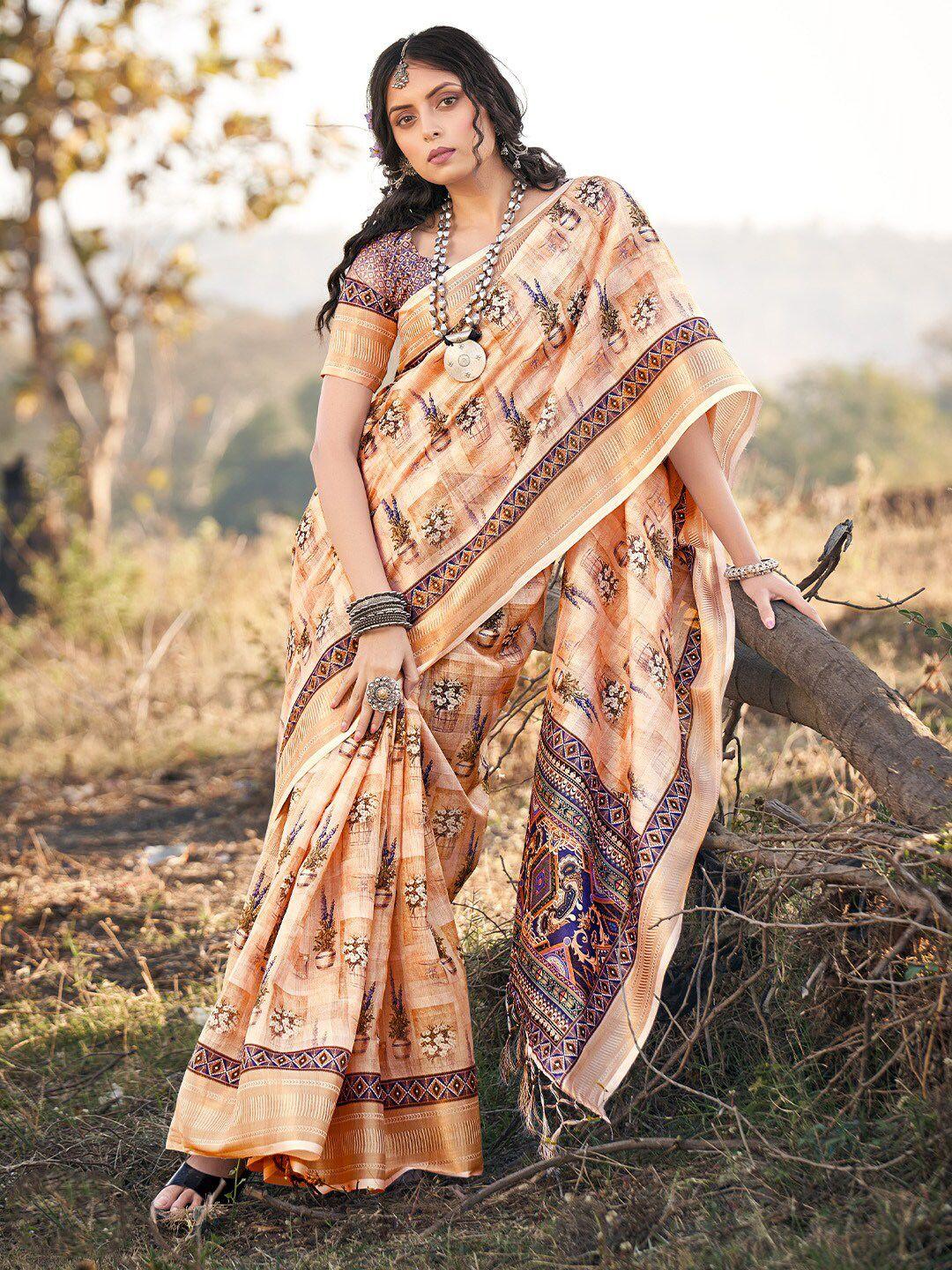 karagiri floral printed zari saree