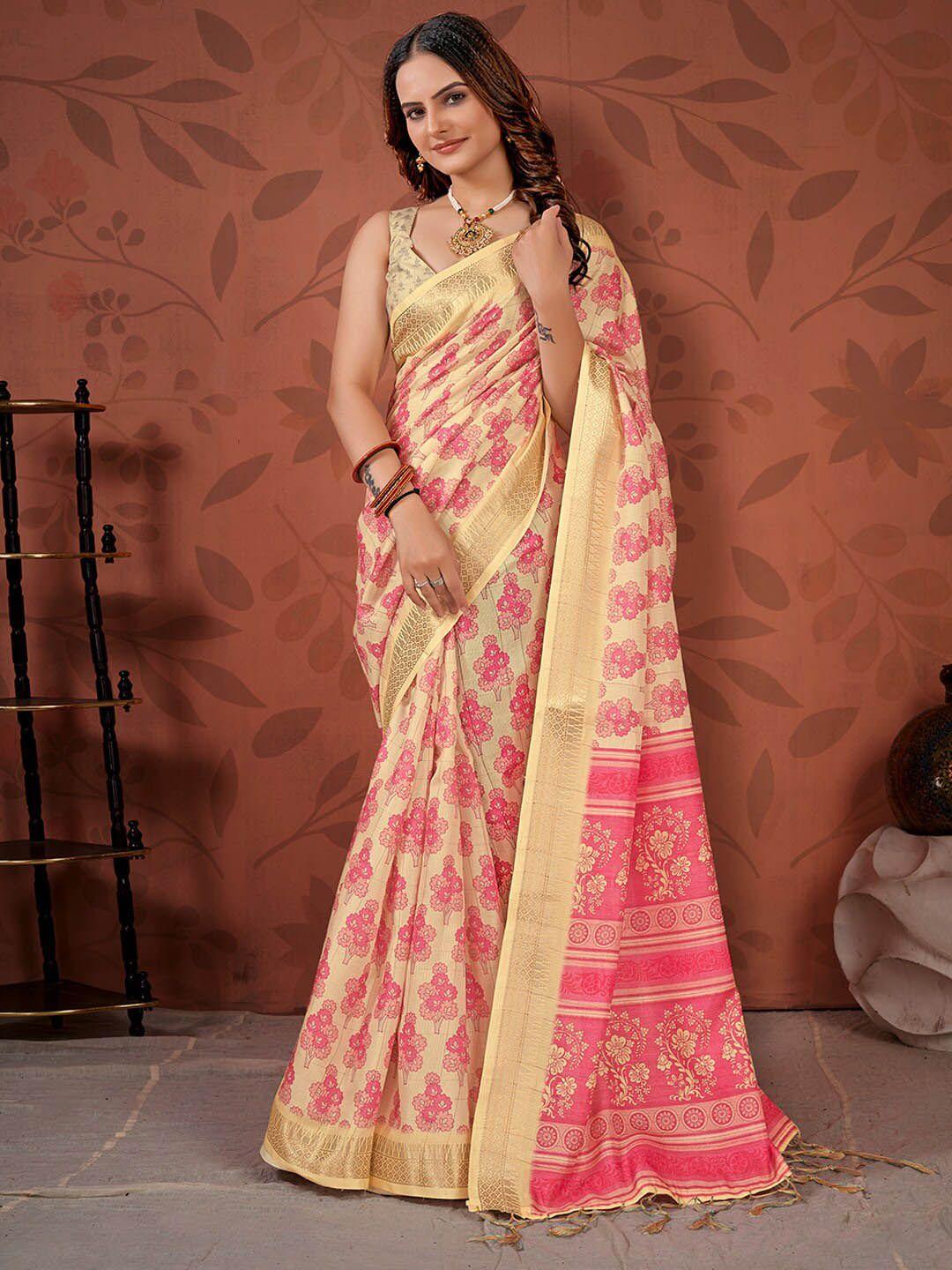 karagiri floral printed zari saree