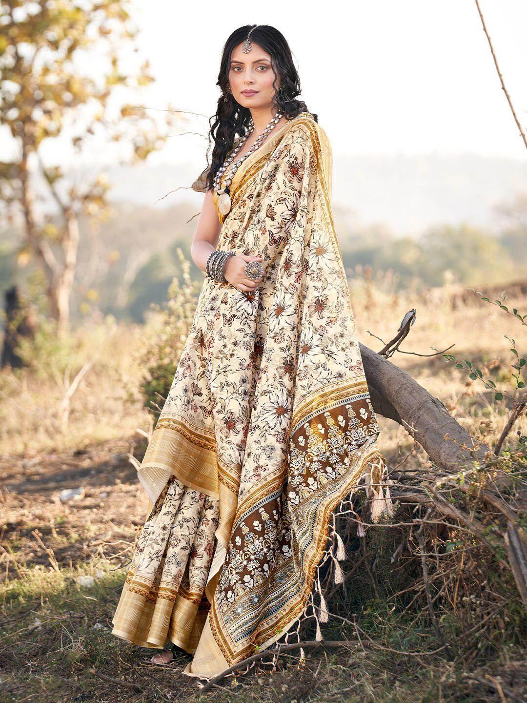 karagiri floral printed zari saree