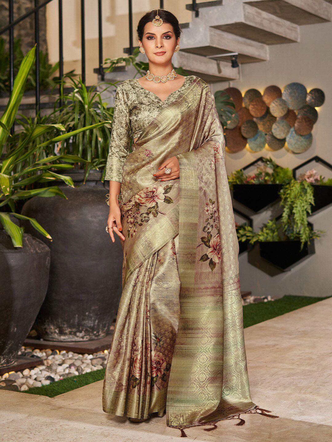 karagiri floral printed zari satin saree