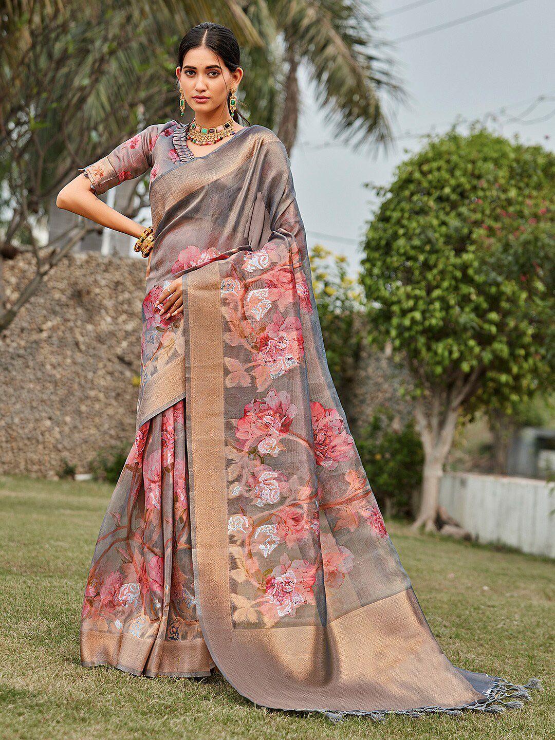 karagiri floral woven design zari tissue saree