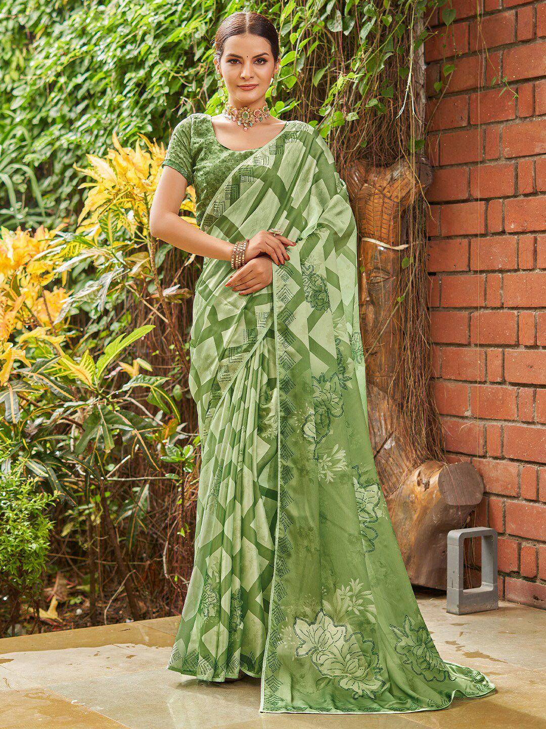 karagiri geometric printed beads and stones satin saree