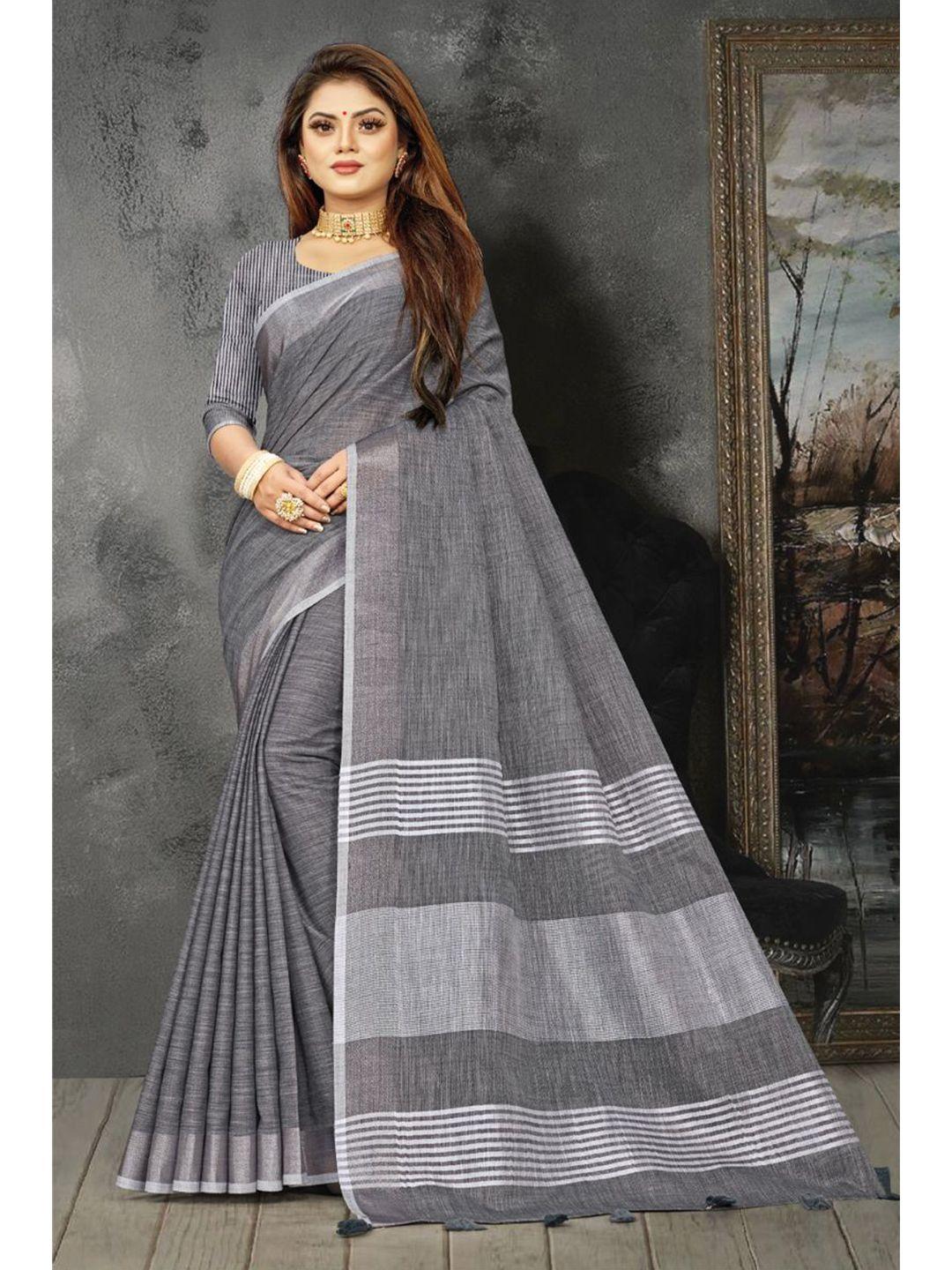 karagiri grey & silver-toned linen blend saree