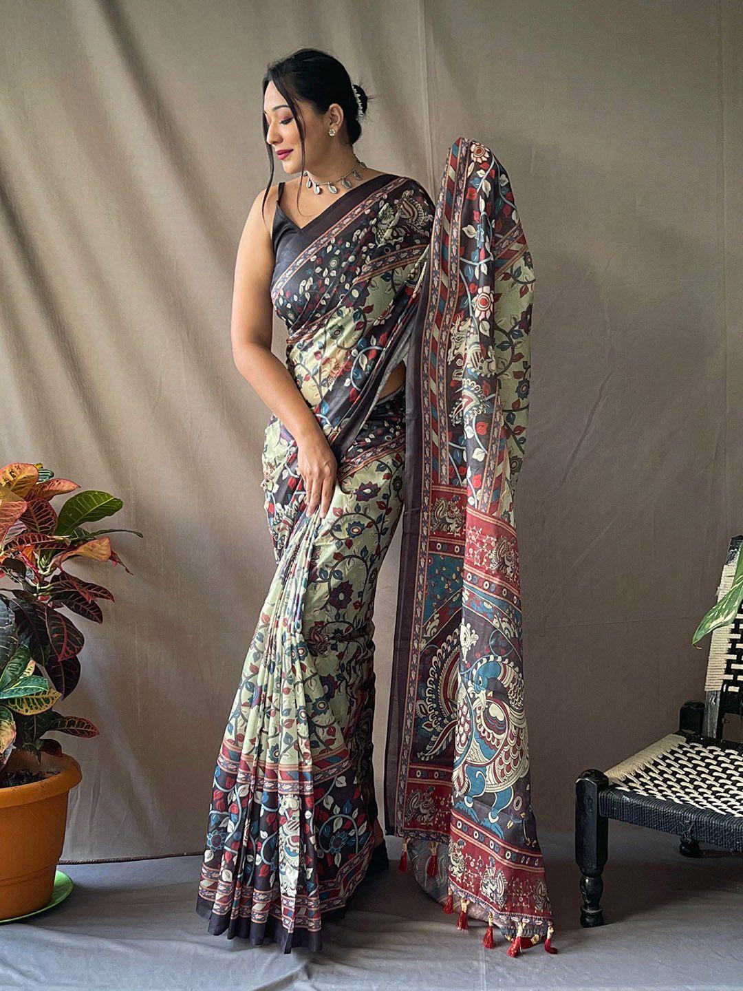 karagiri kalamkari heavy work block print saree