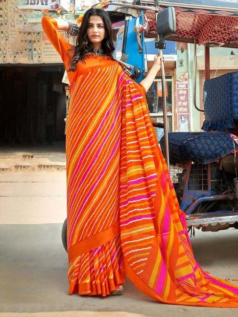 karagiri orange striped saree with unstitched blouse