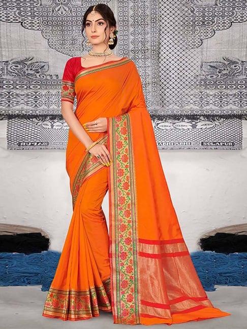 karagiri orange woven saree with unstitched blouse