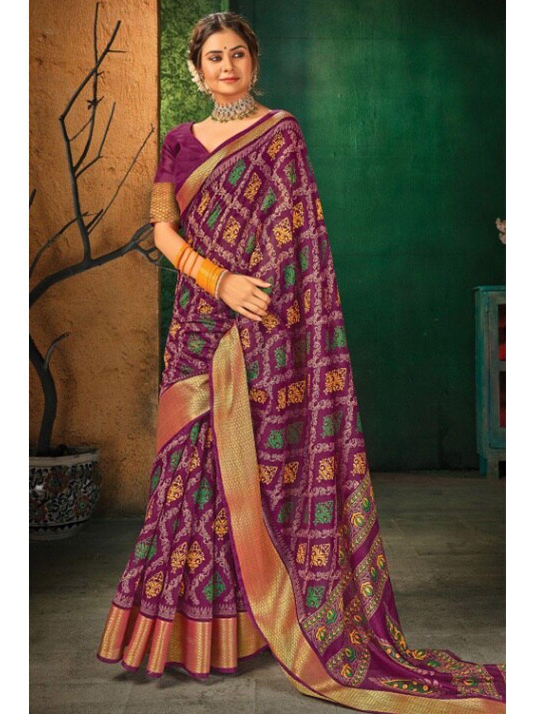 karagiri purple & green ethnic motifs zari saree