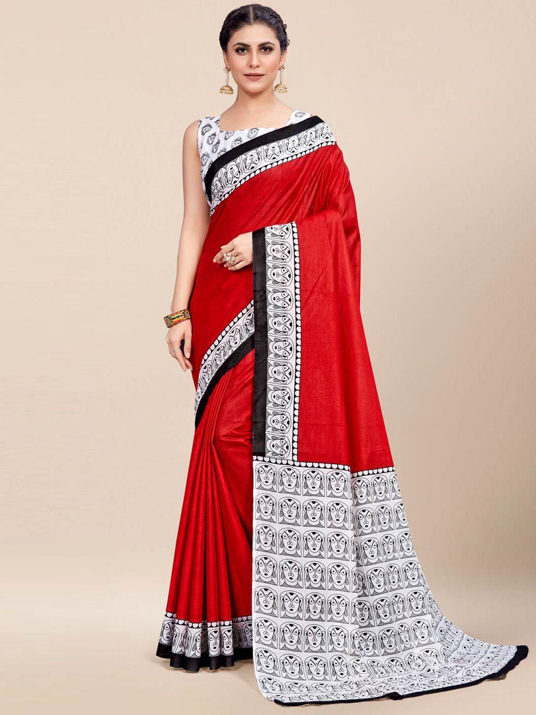 karagiri red & white ethnic motifs silk blend banarasi saree