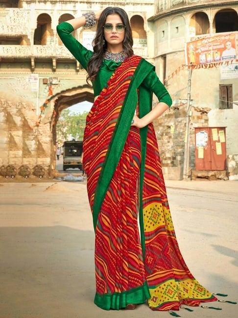 karagiri red striped saree with unstitched blouse