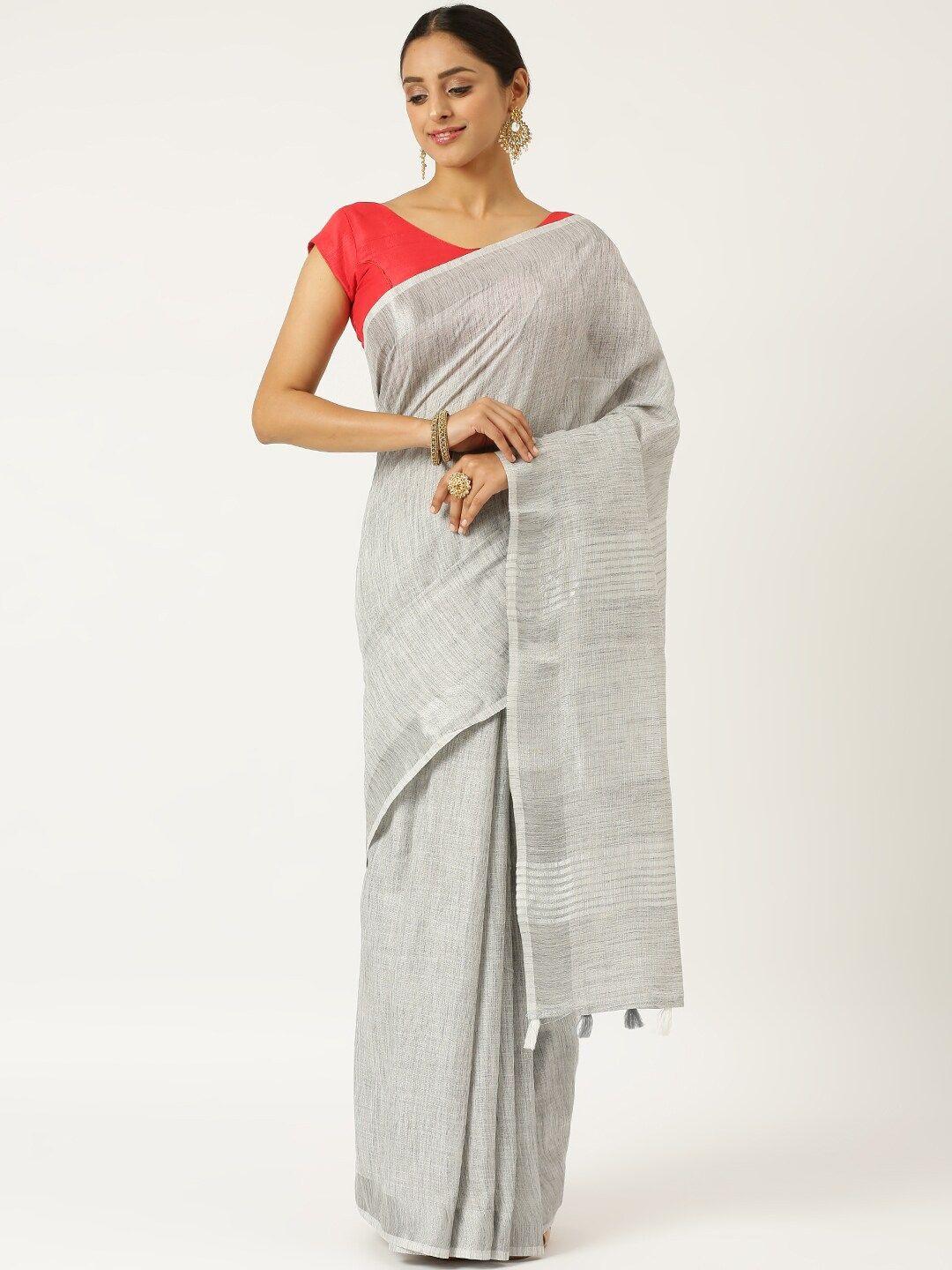 karagiri silver-toned linen blend saree