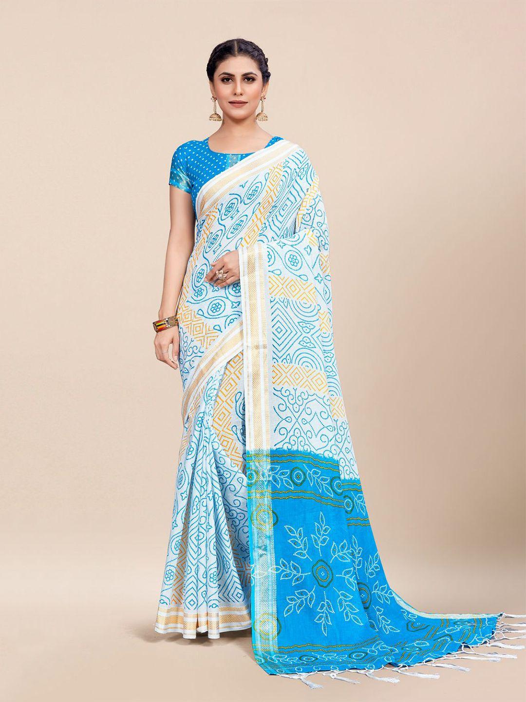 karagiri white & blue ethnic motifs kota saree