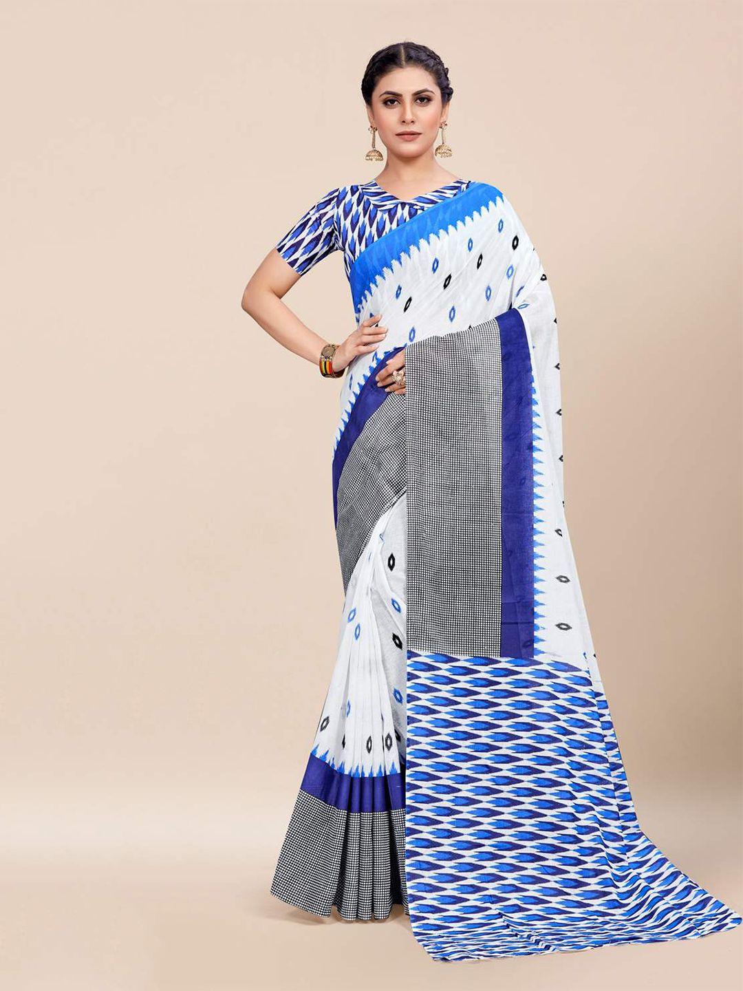 karagiri white & blue linen blend saree