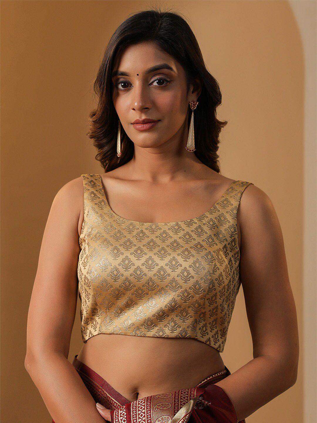 karagiri woven design round neck saree blouse