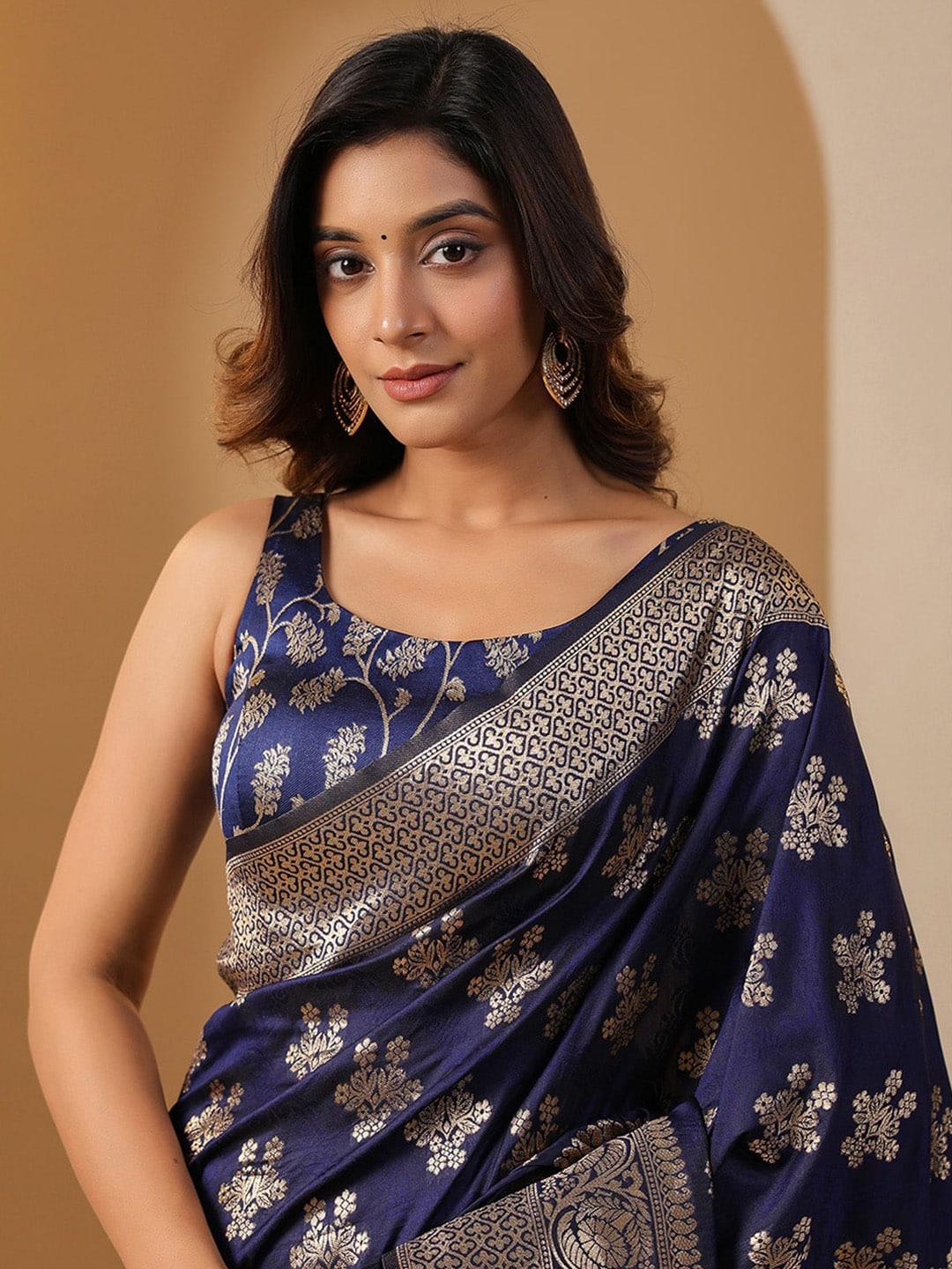 karagiri woven design zari round neck saree blouse