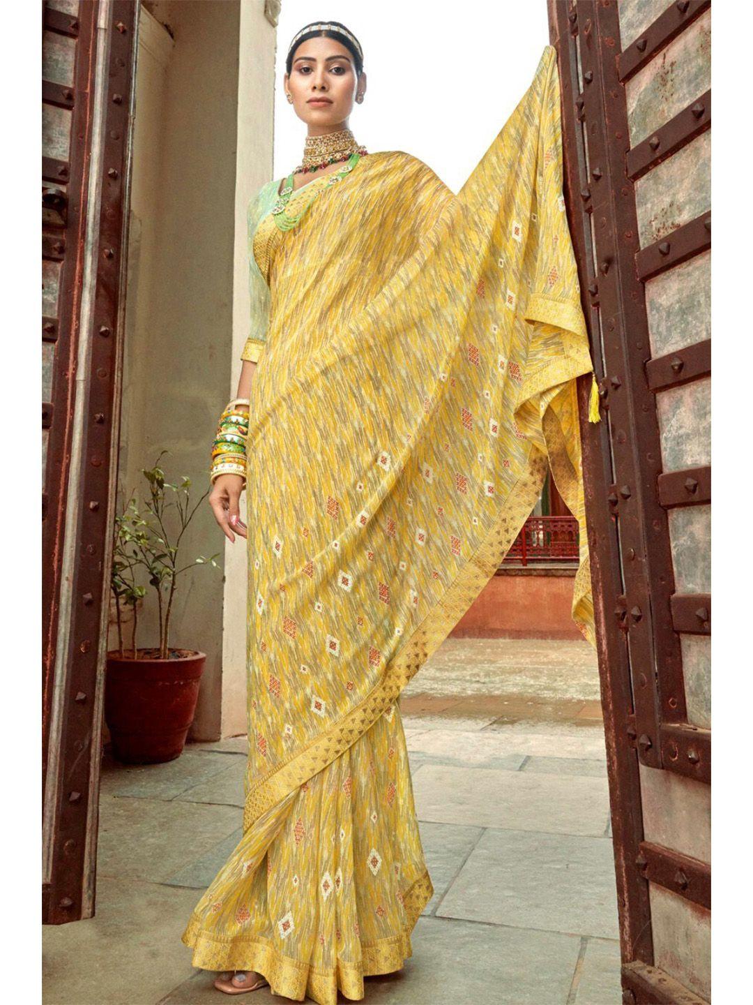 karagiri yellow & off white saree