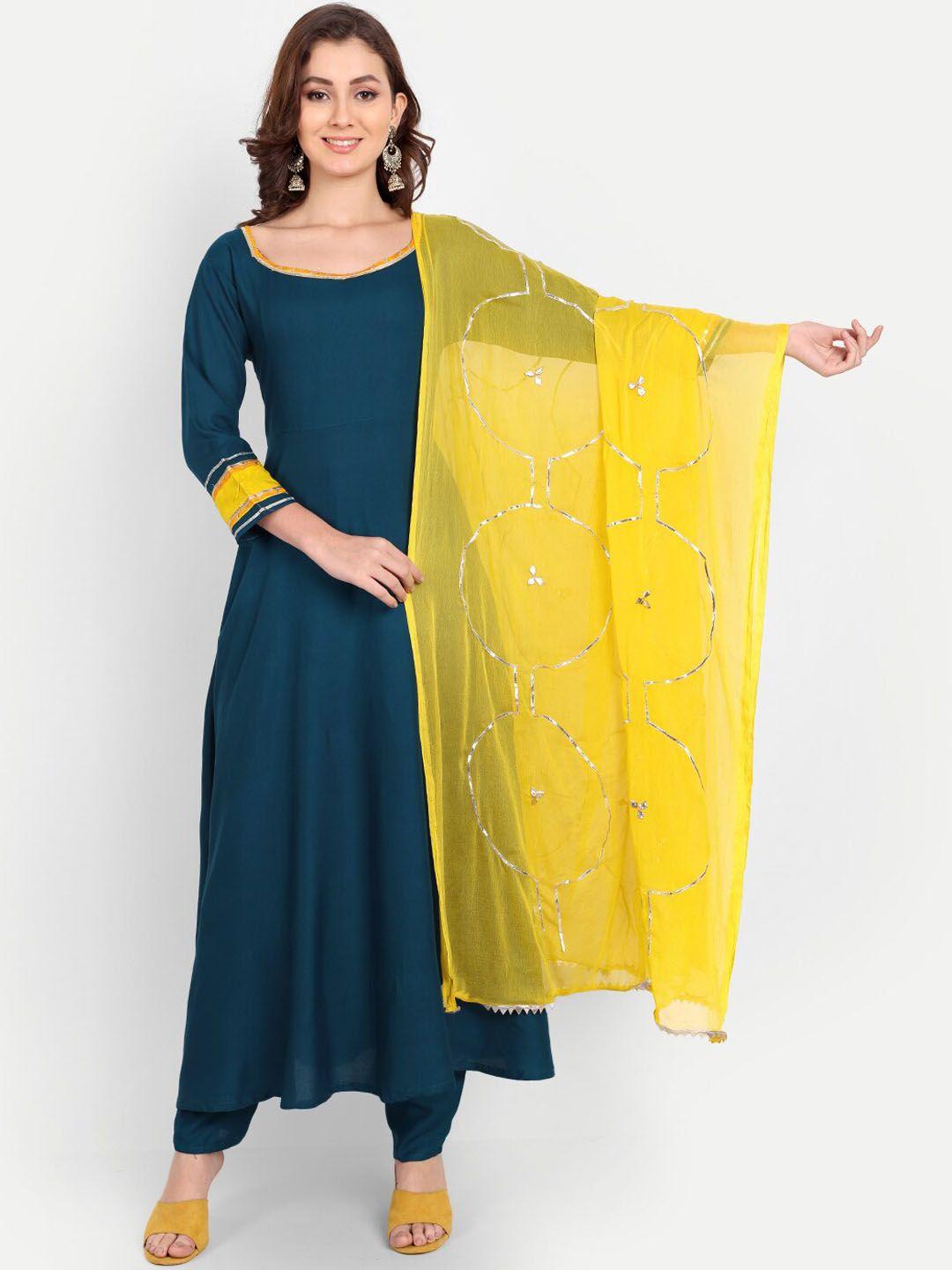 karagwals fab round neck a-line kurta with trousers & with embellished dupatta