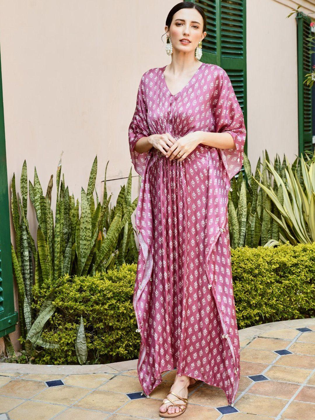 karaj jaipur ethnic motifs printed sequined silk kaftan ethnic dresses