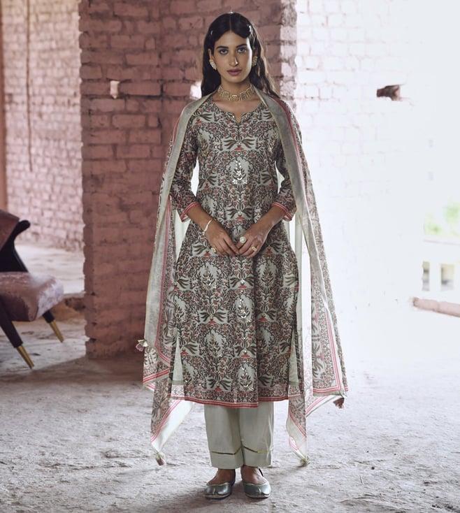 karaj jaipur pista green falak digital print chanderi kurta with chanderi dupatta and cotton pants