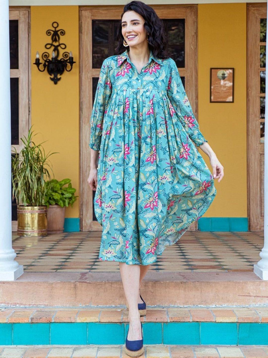 karaj jaipur printed fit & flared dress