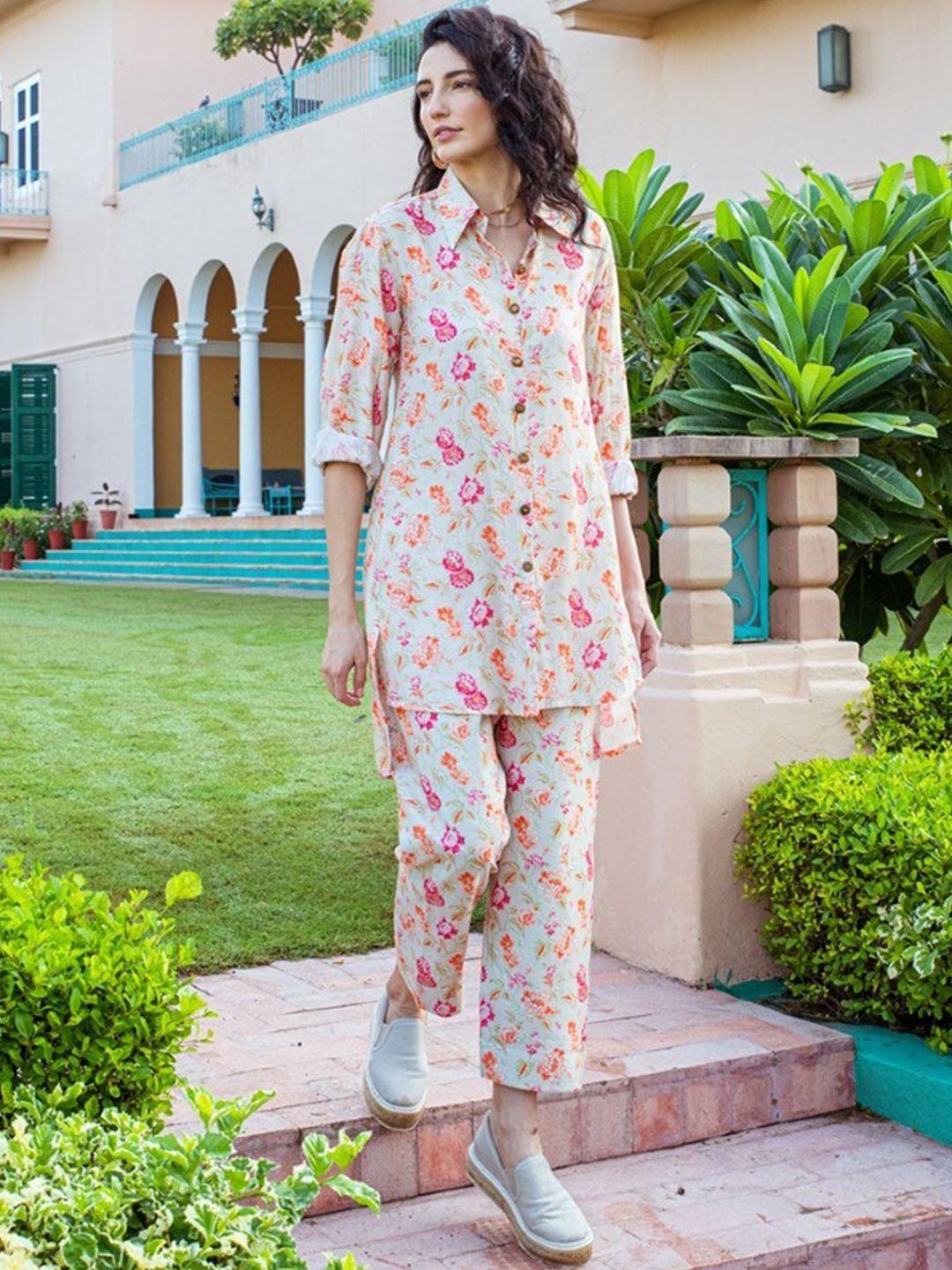 karaj jaipur printed shirt & trouser co-ords set