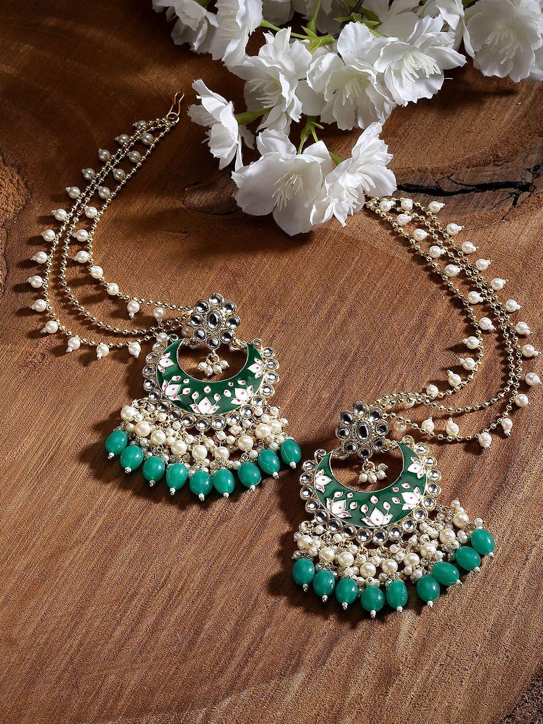 karatcart gold-plated contemporary chandbalis earrings with kaanchain