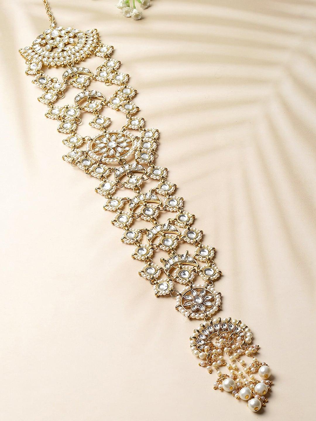 karatcart gold-plated kundan studded bridal hair braid jewellery