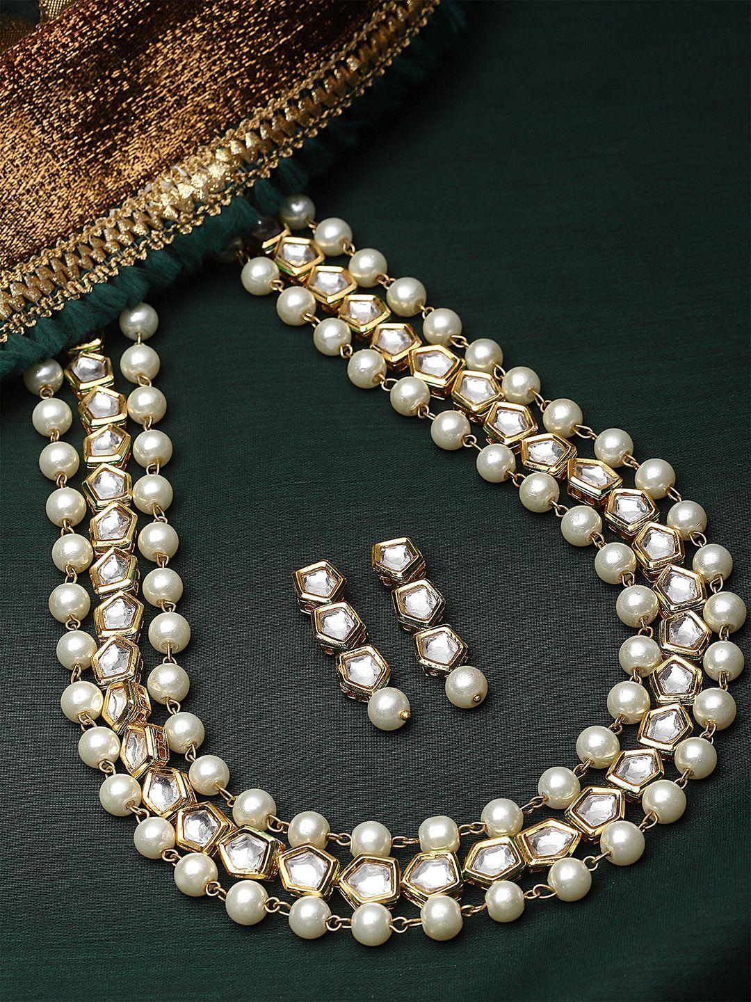 karatcart gold-plated kundan-studded & beaded long jewellery set
