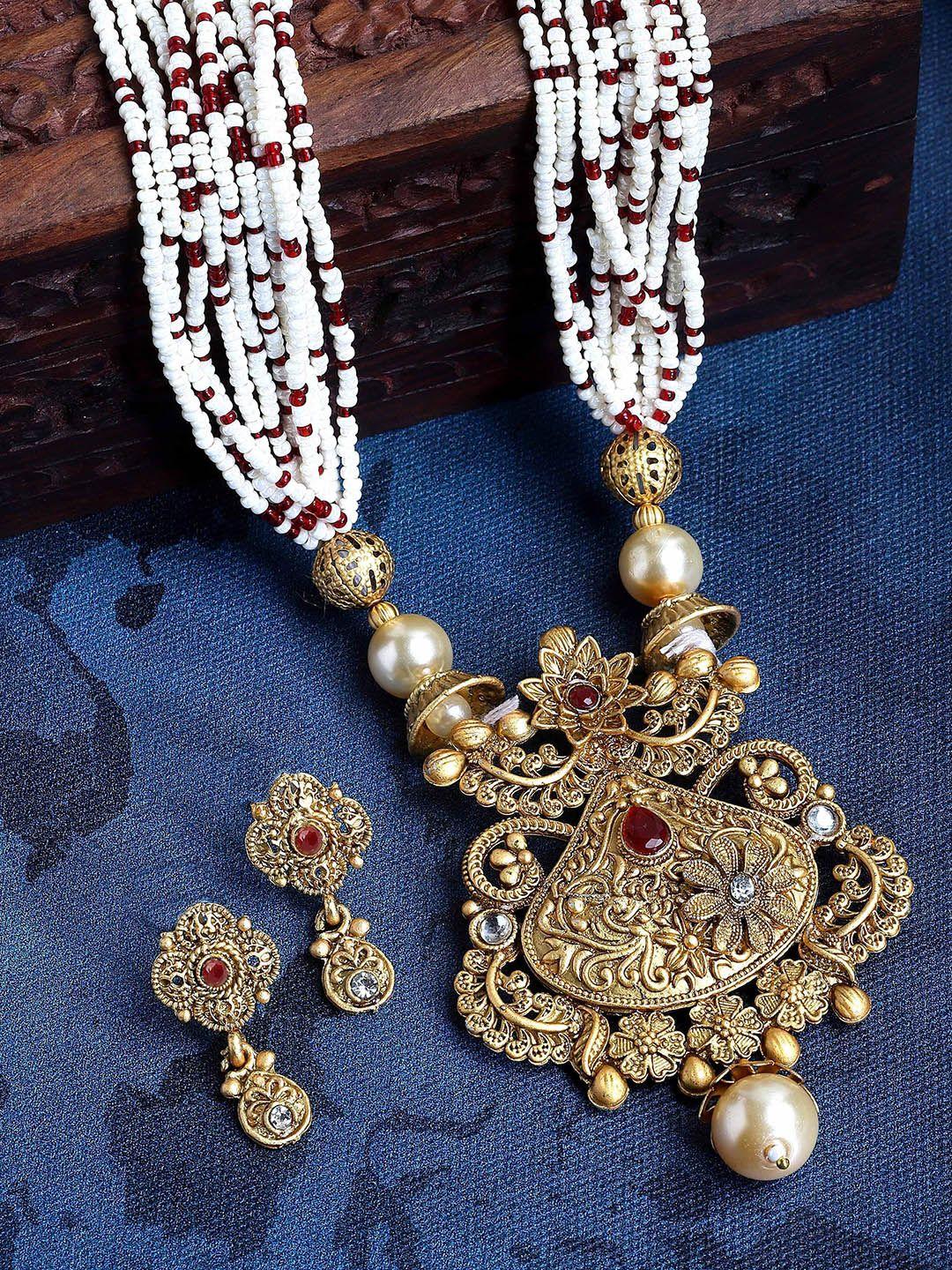 karatcart gold-plated kundan-studded beaded jewellery set