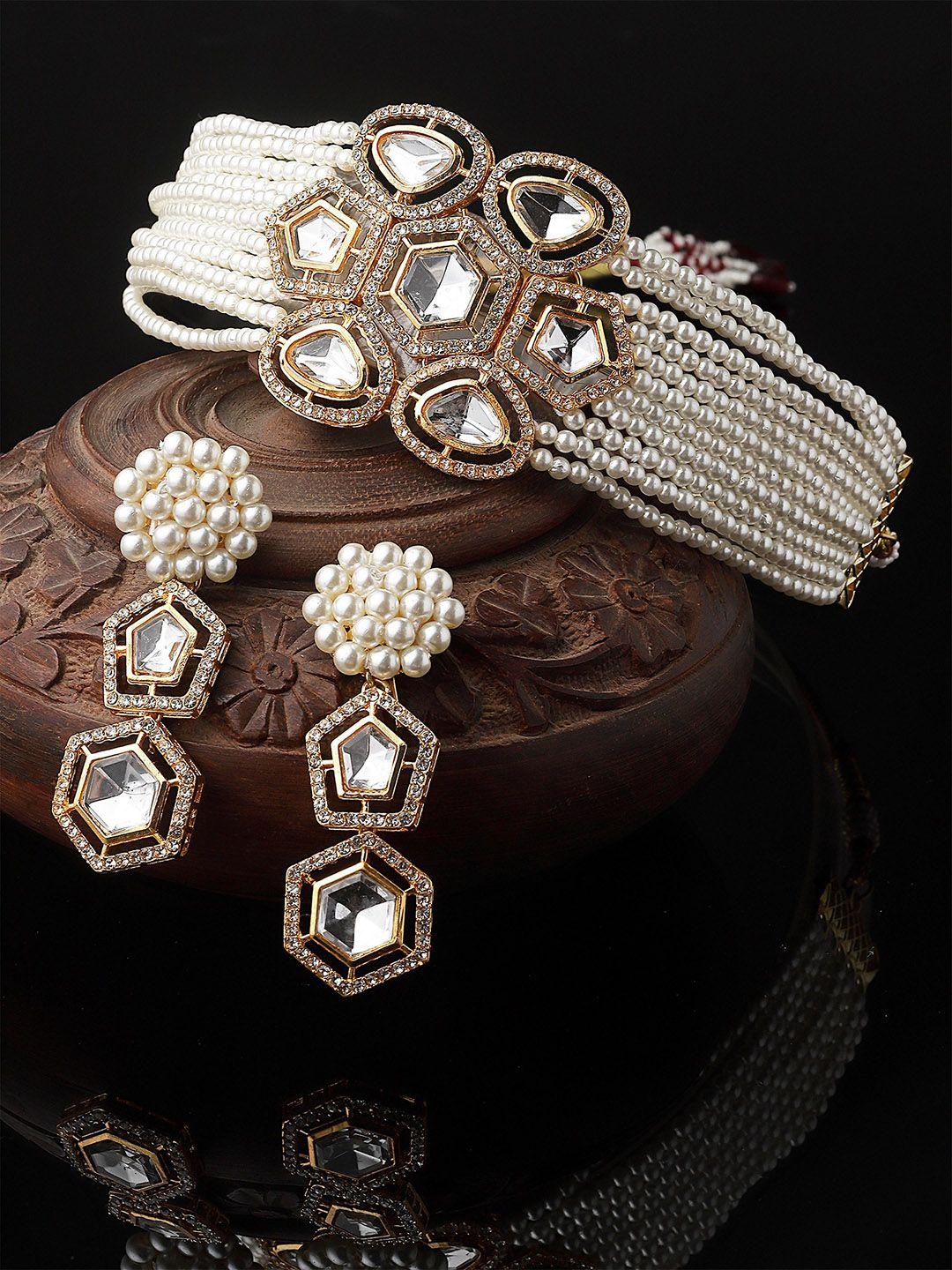 karatcart gold-plated polki kundan-studded & beaded jewellery set