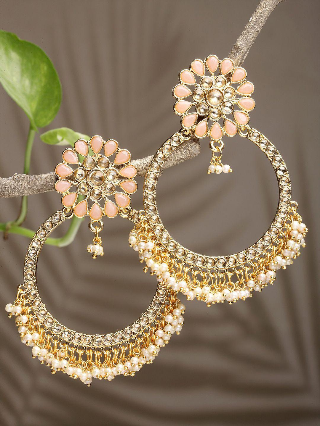 karatcart peach-coloured & gold-plated classic drop earrings