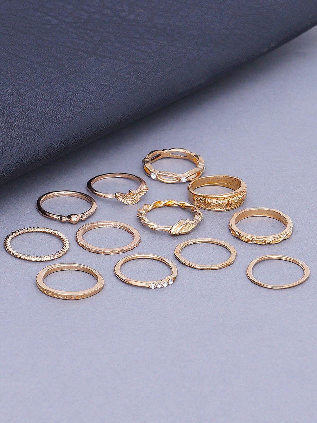 karatcart set of 12 gold-plated finger rings