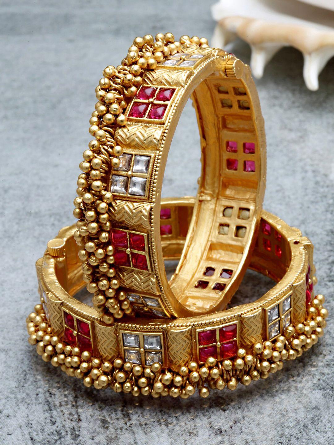 karatcart set of 2  gold-plated stone studded  bangle