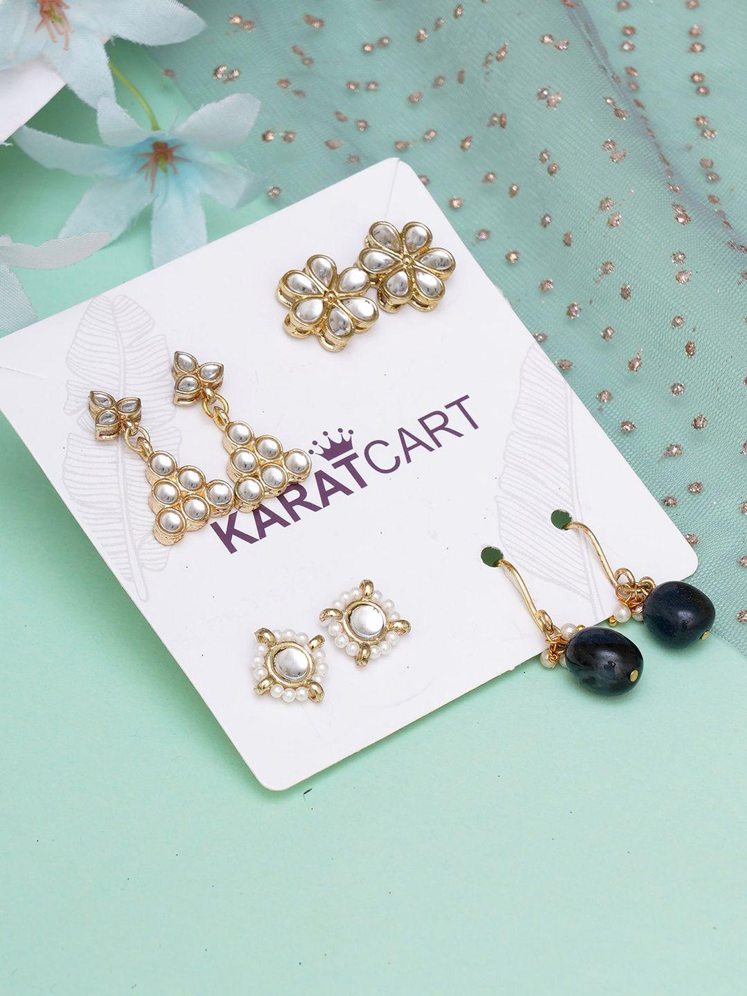 karatcart set of 4 gold-plated classic drop earrings
