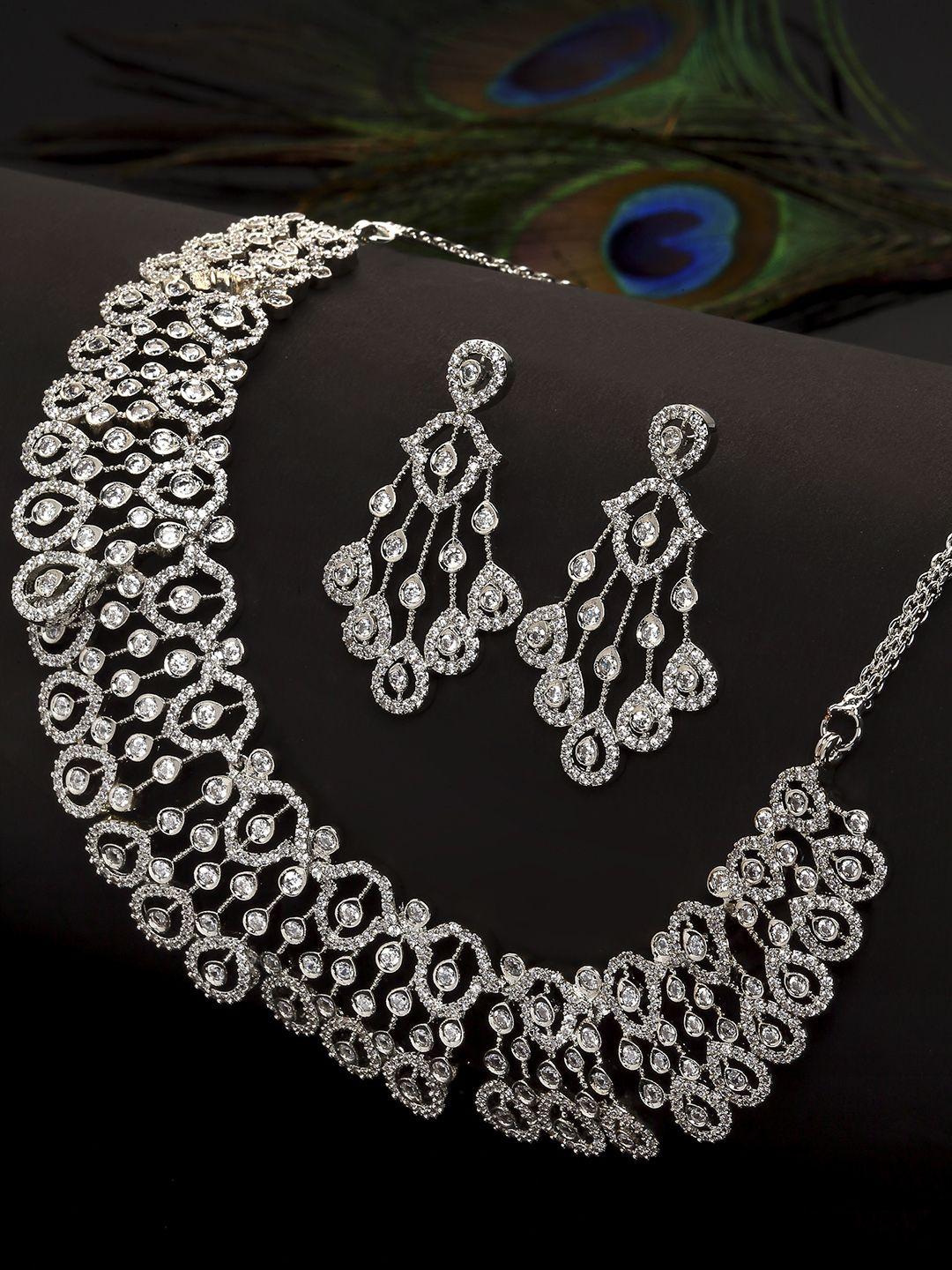 karatcart silver-plated white cz studded handcrafted jewellery set