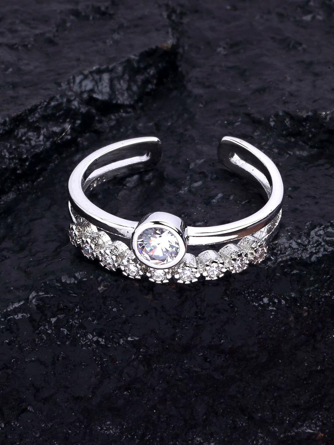 karatcart silver-plated white stone-studded adjustable finger ring