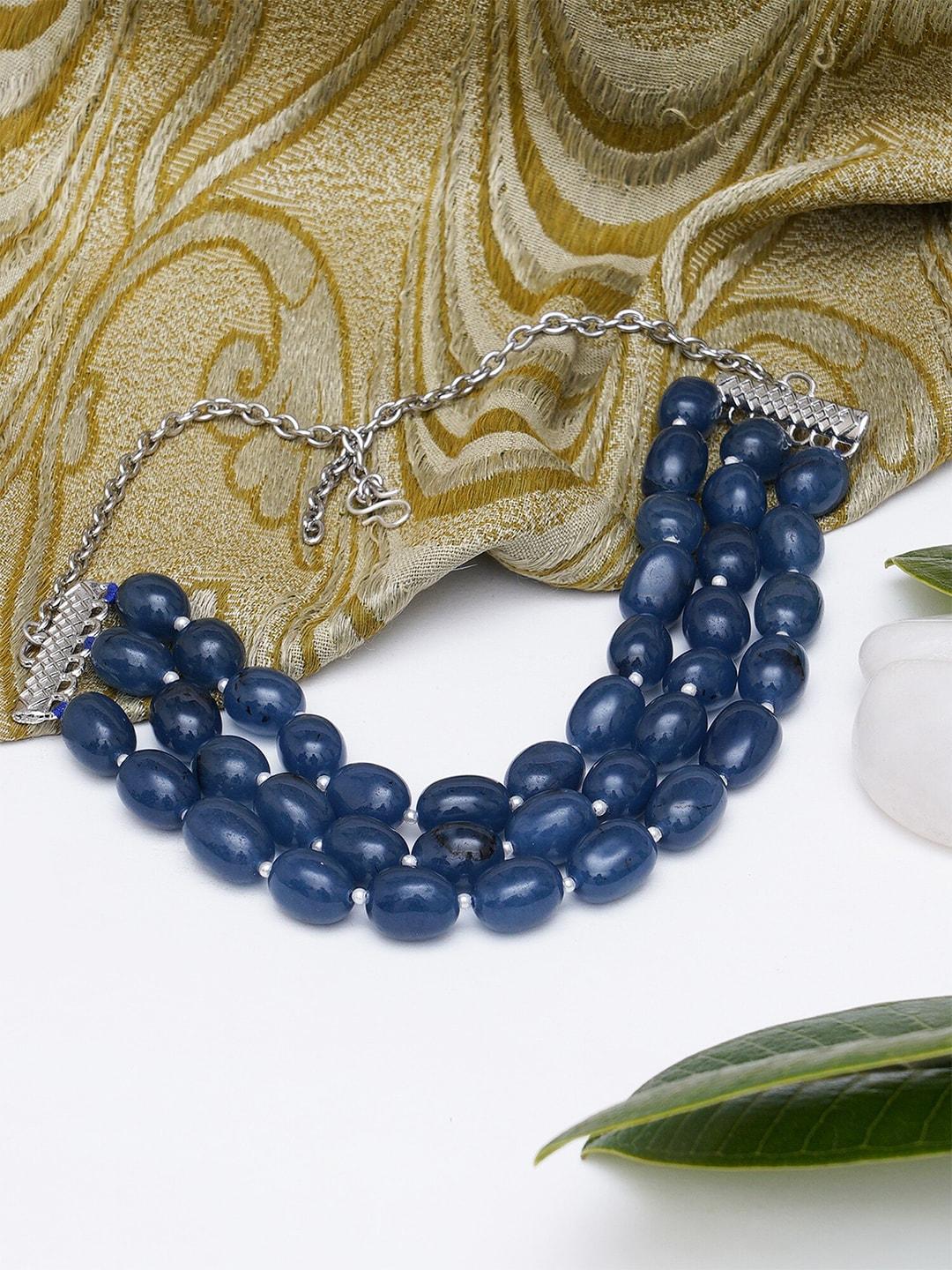 karatcart women blue & silver-toned beaded kundan choker necklace
