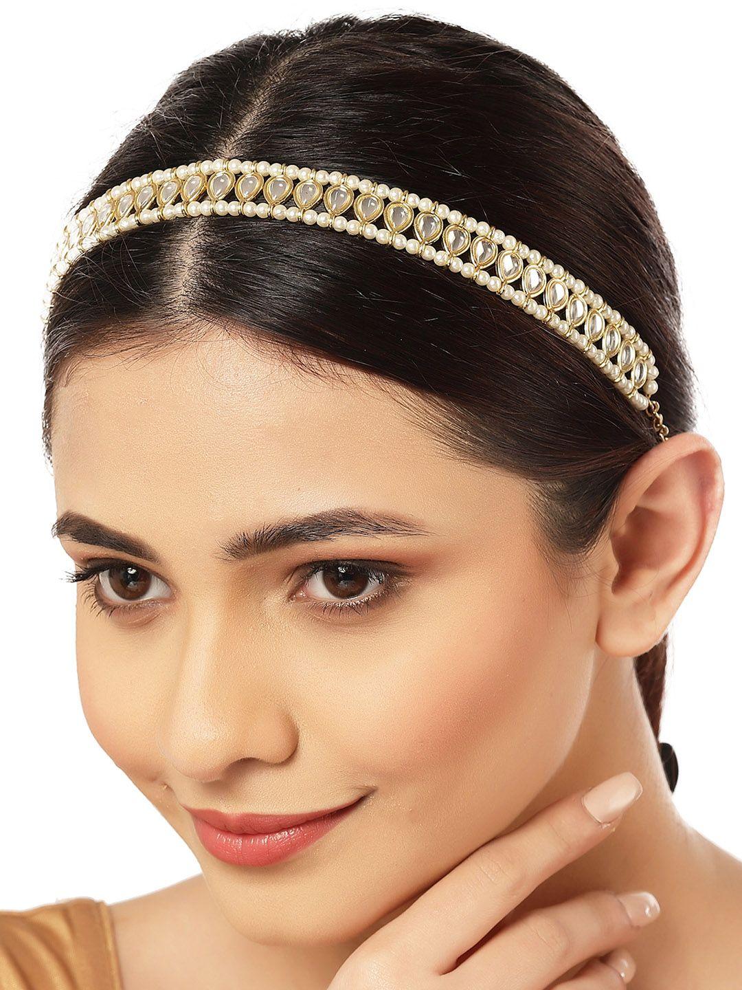 karatcart women gold-toned & white embellished tiara