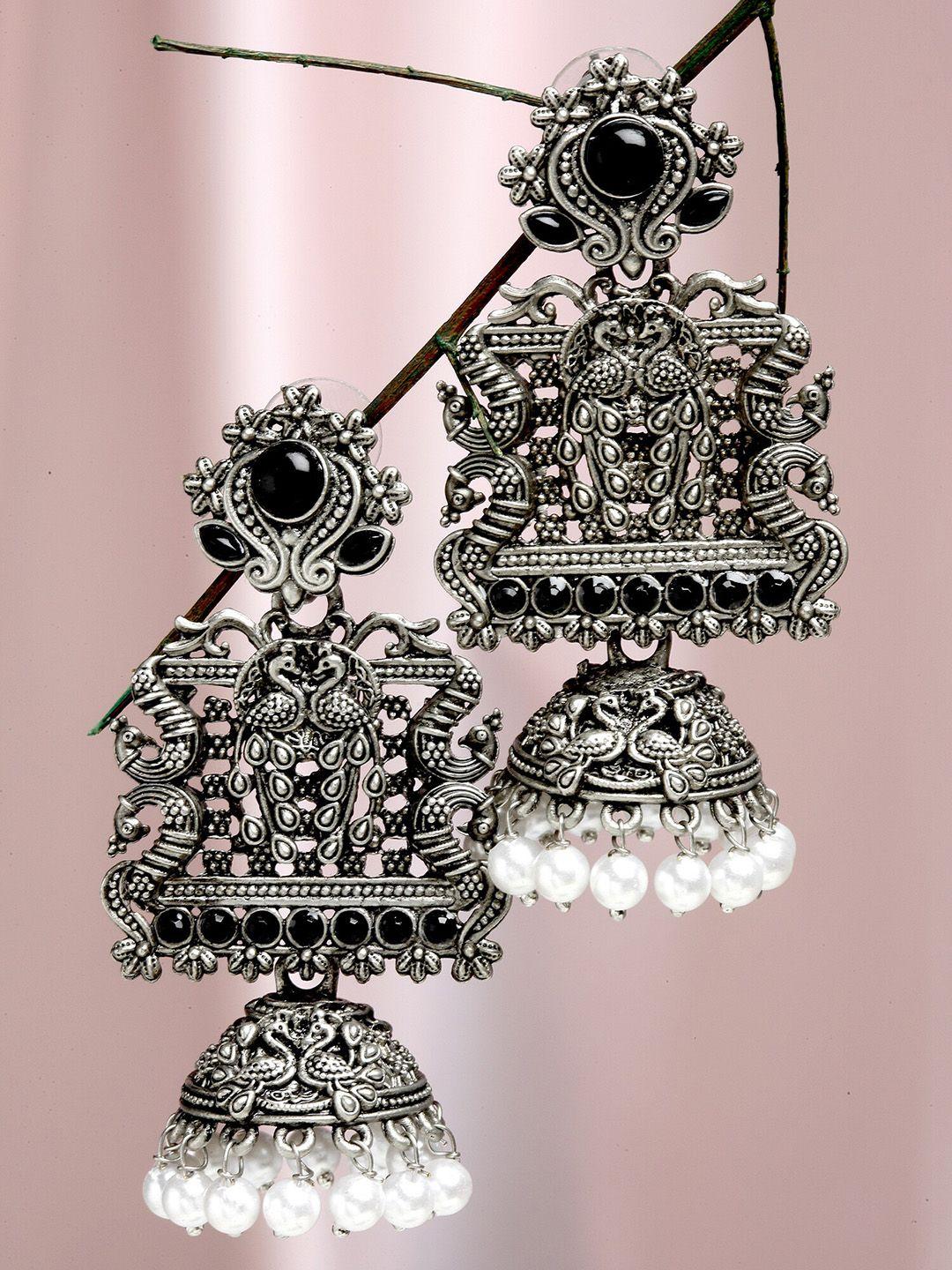 karatcart women oxidised silver black dome shaped jhumkas earrings