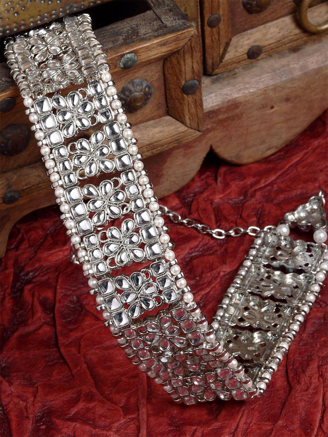 karatcart women oxidised silver kundan and pearl studded hairband