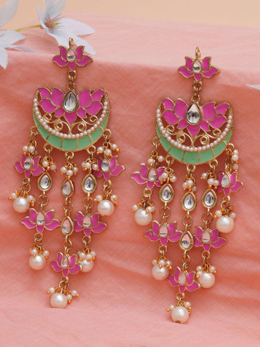 karatcart women pink & gold-toned classic chandbalis earrings